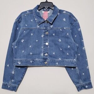 Chelsea&Violet Women's Denim Jacket Large Blue Medium Wash Embroidery Floral 371